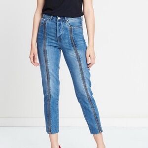 Neon Blonde Siren High Rise Taper Mum Full Zip Jeans 27 NWT